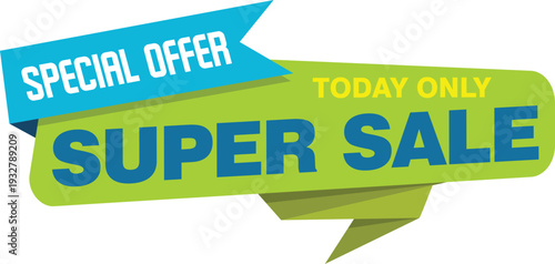 A colorful super sale sign with special offer