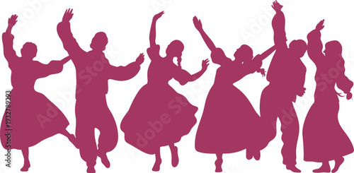 Pink female dancer silhouettes isolated on white background, elegant women performing ballet and contemporary dance poses in motion