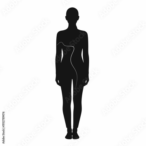 Female Silhouette with Anatomical Digestive System.