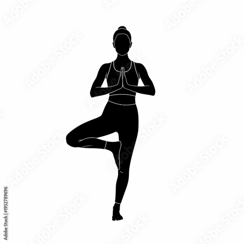 Woman Practicing Yoga Tree Pose Silhouette.