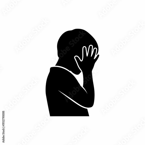 Silhouette of Person Covering Face with Hand.