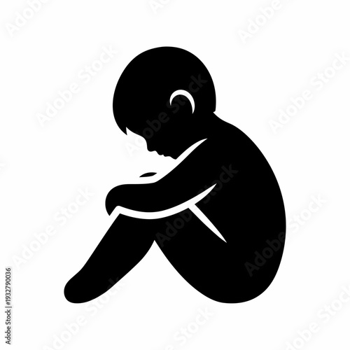 Sorrowful Child Sitting in Despair Posture.