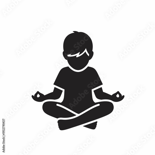 Young Boy Practicing Yoga Meditation Pose.