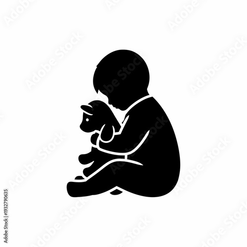 Child Holding Teddy Bear Silhouette Profile.