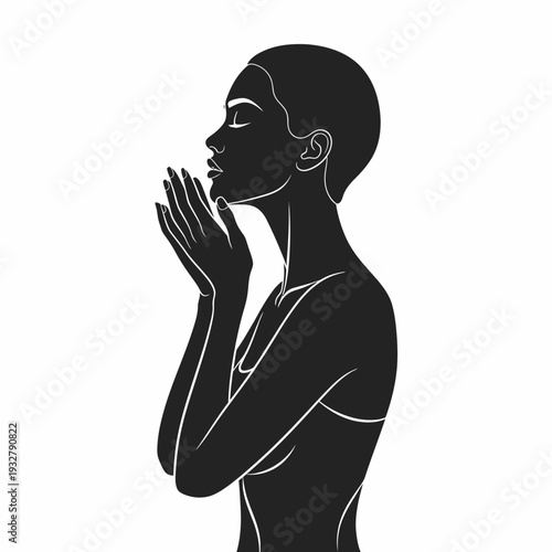 Woman Silhouette Praying with Hands Together.