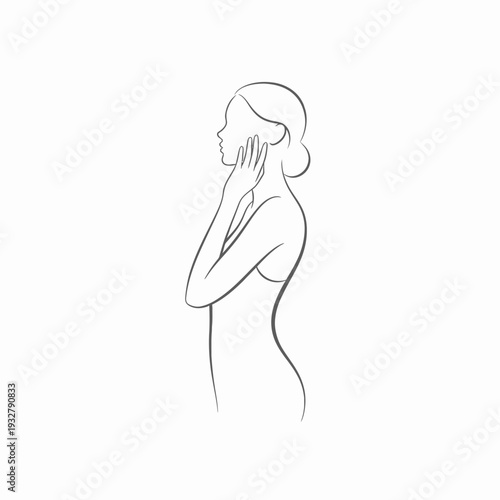 Woman Standing with Hand on Face Profile.