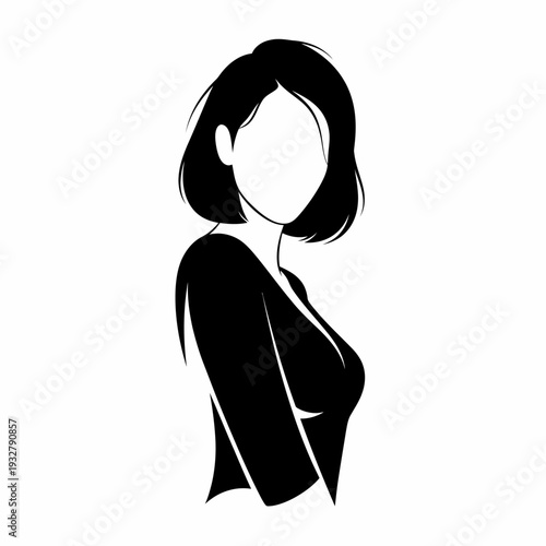 Woman Silhouette Portrait Black White Illustration.