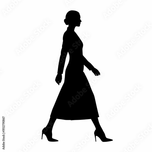 Woman Walking in High Heels Dress.