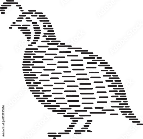Minimalist Quail Silhouette Made of Stripes, Black and White Graphic Art