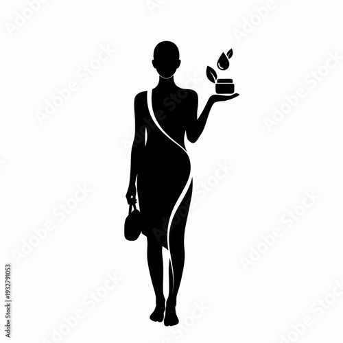 Woman Holding Cake and Purse Silhouette.