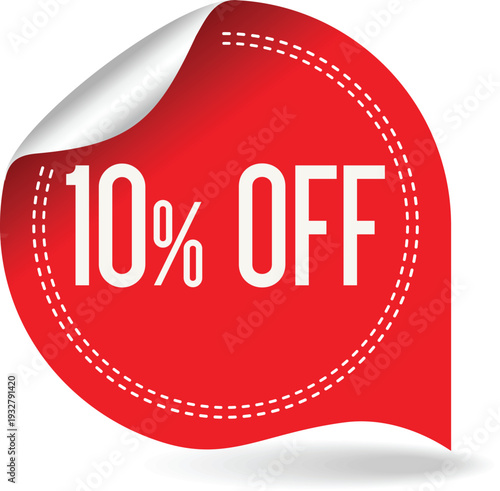 A red sticker with 10 percent off written on it