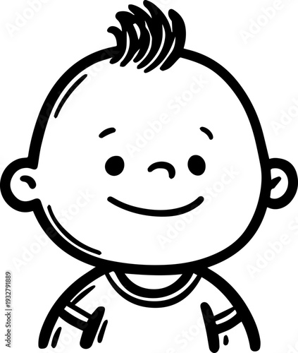 Wallpaper Mural Simple black and white illustration of a happy cartoon boy smiling Torontodigital.ca