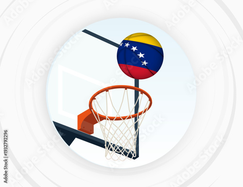 Venezuela Flag Themed Basketball in Motion, Scoring Moment in Basketball Game.