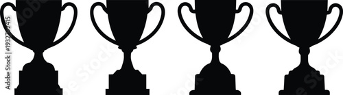 Trophy cup silhouette icon set, black award and championship winner symbols isolated on white background, simple flat vector illustration collection