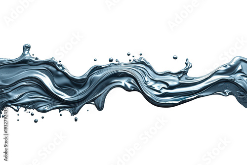 Liquid metal splash creating a dynamic chrome wave with flowing abstract lines and shiny metallic texture