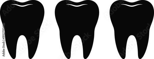 Human tooth silhouette icon set, black dental molar symbols isolated on white background, simple flat vector illustration collection for dentistry and oral care