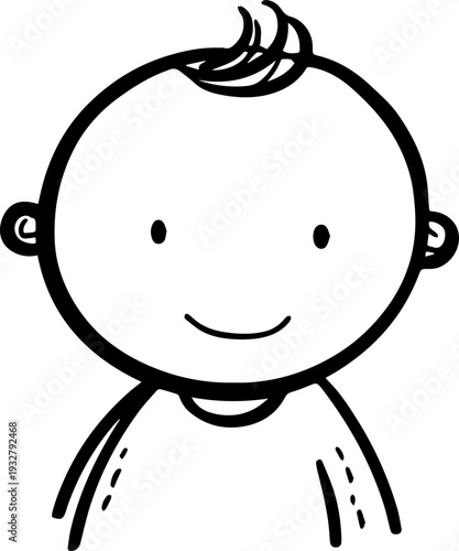 Wallpaper Mural Simple black and white illustration of a happy cartoon boy smiling Torontodigital.ca