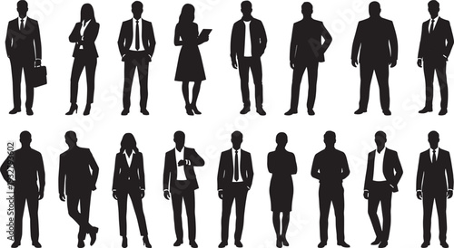 Business people silhouettes collection in formal suits, corporate men and women black vector set