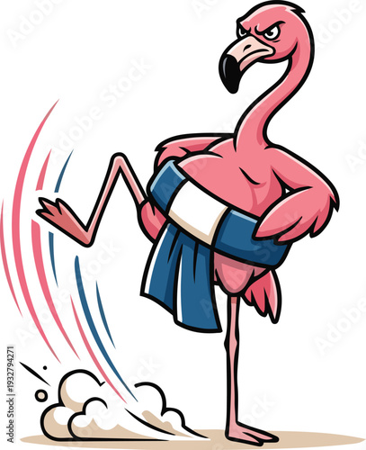 Fierce Flamingo Performing a Sumo Wrestling Stomp Wearing a Mawashi