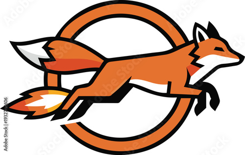 Leaping Fox Jumping Through an Orange Circular Frame
