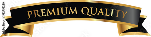 Premium quality label with gold text on black ribbon