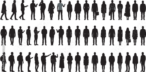 Huge collection of diverse people silhouettes in various poses, men and women vector set