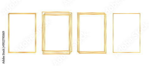 Gold square frame border vector set. Elegant metallic outline geometric frames design. Luxury decorative elements.