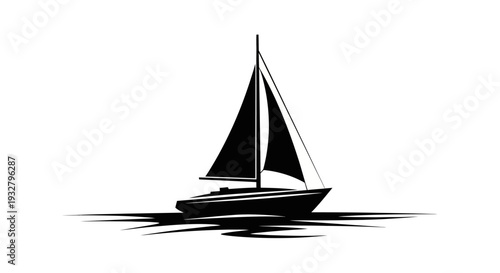 Black silhouette of a sailboat on white background for design elements