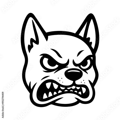 Dibujo sencillo con líneas de la cara de un perro enojado 