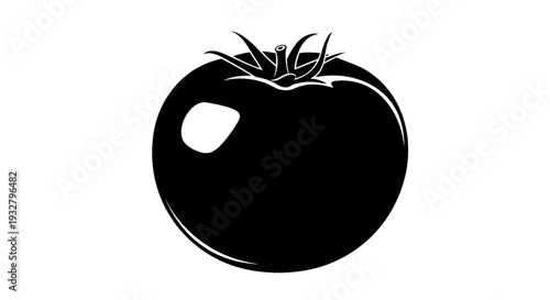 Black and white illustration of a ripe tomato isolated on white background