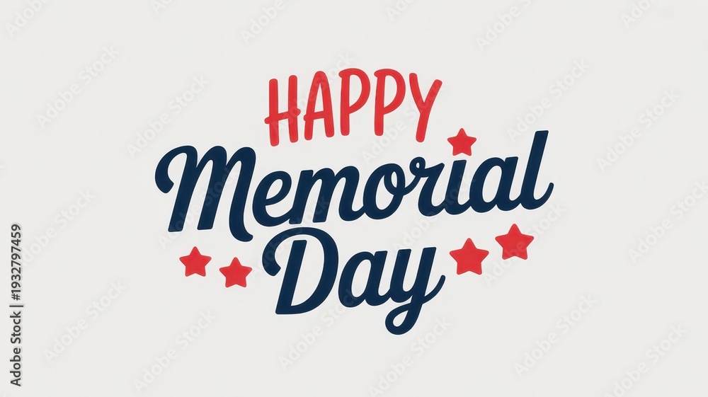 Fototapeta premium Happy Memorial Day greeting with red stars on off-white background