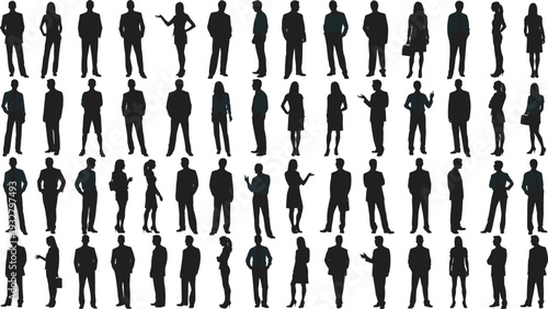 Massive collection of business people silhouettes in various poses, corporate men and women vector bundle