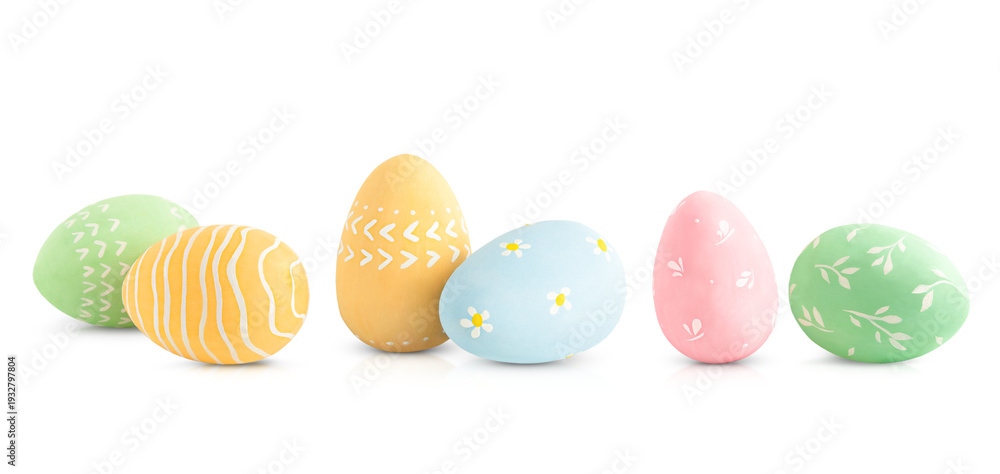 Obraz premium six Easter eggs on a white isolated background