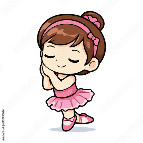 Cute Chibi Ballerina Graceful Standing Pose Flat Illustration