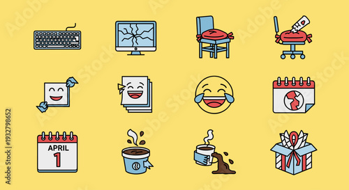 Emoji and Office Supplies Icons Set.