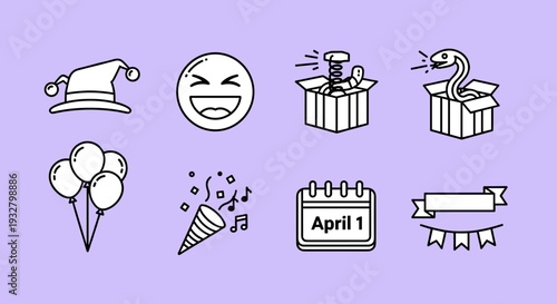 April Fools Day Celebration Icons Set.