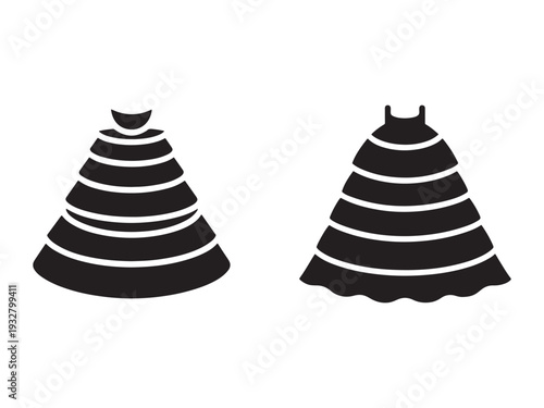 Silhouette of two different striped dress designs  one with smooth bottom and one with wavy bottom  on white background