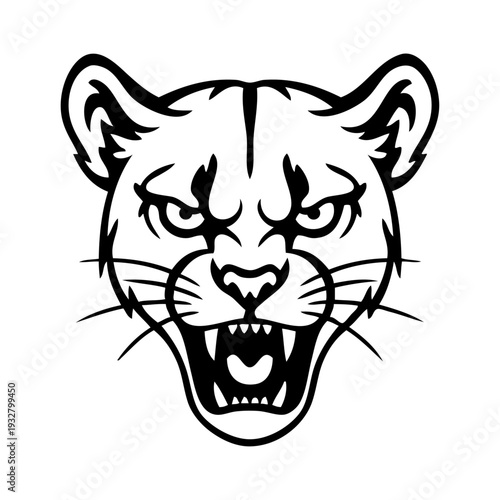 Dibujo sencillo con líneas de la cabeza de un puma enojado