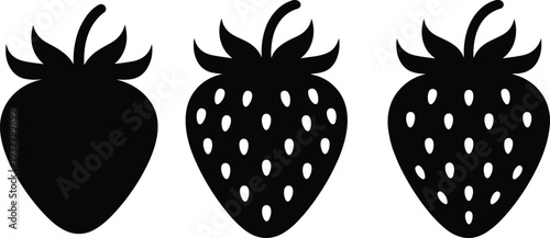 Black silhouette strawberry fruit icon set isolated on white background, fresh organic berry food vector illustration collection.