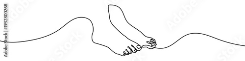 Human feet in one line art style. Feet drawing with editable black stroke