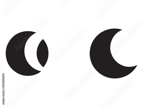Simple crescent moon shapes in different phases isolated on white background