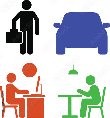 Illustrations of modern work and commuting lifestyle icons
