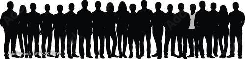 Large crowd of diverse people silhouettes standing together isolated on white background unity community teamwork concept