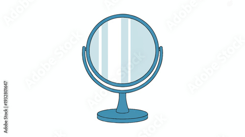 A minimalist illustration of a standing vanity mirror in a single shade of light blue against a white background (2)_traced