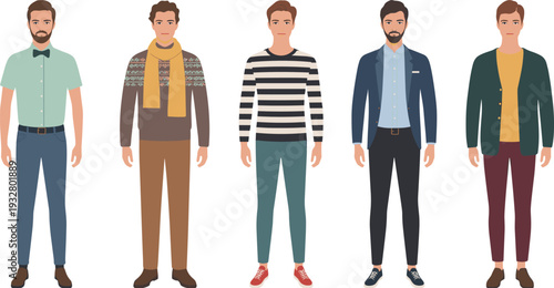Men fashion outfit collection illustration set, casual and formal male clothing styles isolated on white background