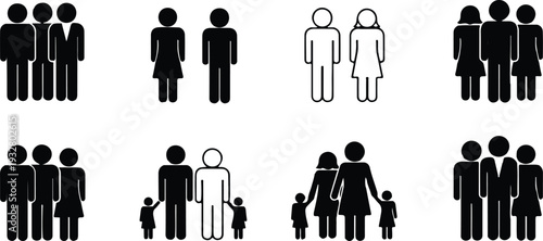 People and group icons illustrating population, user count, team, community, social network, and demographic concepts Vector
