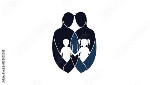 Couple Holding Hands with Children Illustration Representing Family Unity and Love