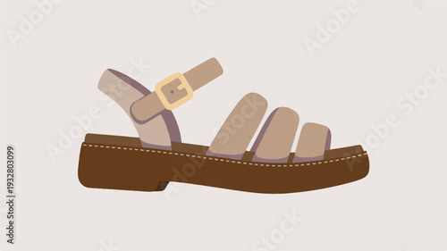 A minimalist illustration of a women's sandal with a brown platform sole and beige straps (2)_traced