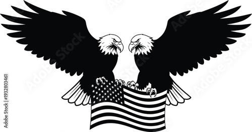 American bald eagle with flag illustration