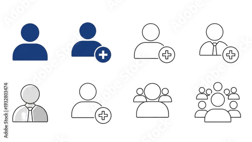 Collection of simple icons representing people and groups with medical and professional themes in a minimalist style